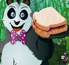 Vestir o panda comendo sanduíche
