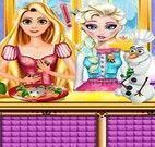 Rapunzel e Elsa cozinhar peixe