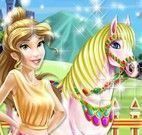 Princesa Bela cuidar do cavalo