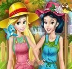 Rapunzel e Branca de Neve roupas de jardineira