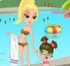 Vestir mãe e filha para brincar no parque aquático