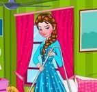 Princesa Elsa limpar quarto