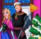 Anna e Kristoff limpar casa de Natal