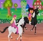Barbie e Dora corrida de cavalo